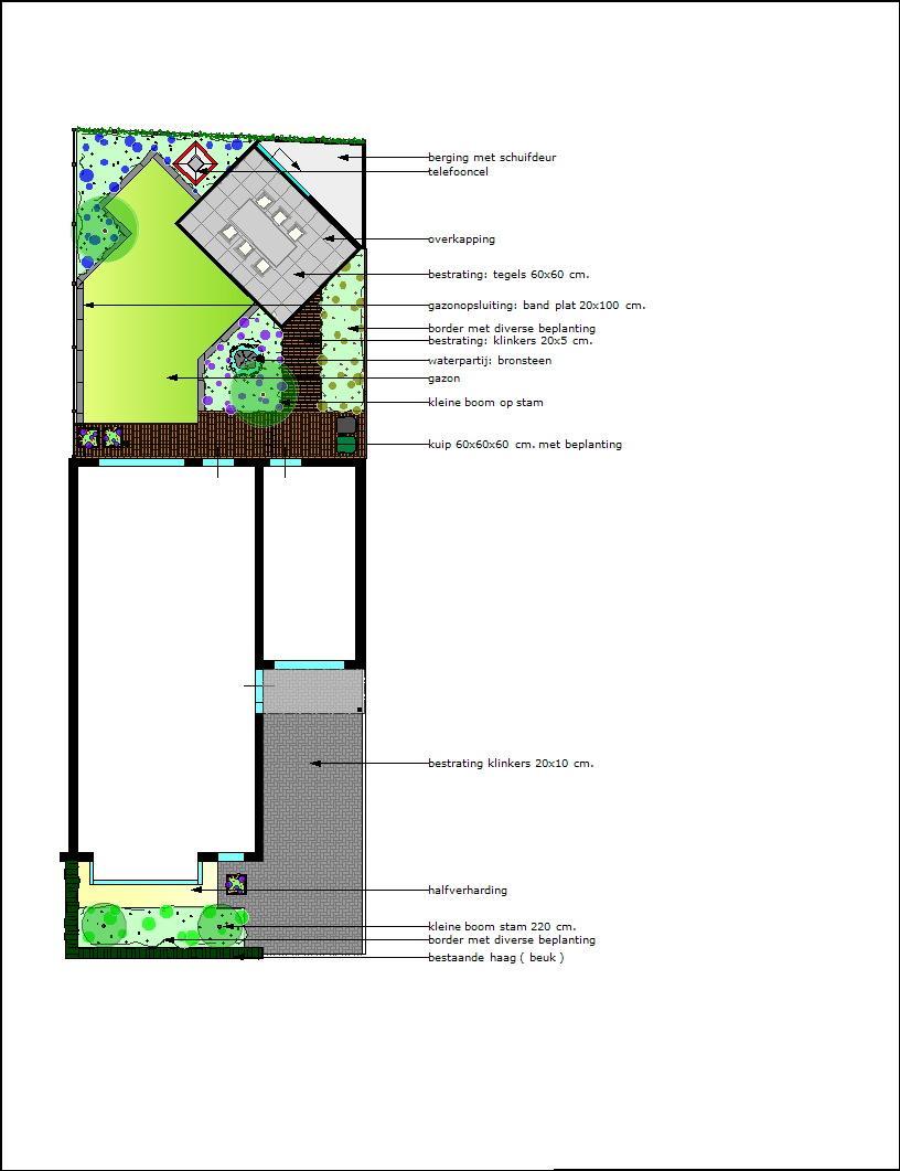 Kavel 11 van nieuwbouwproject Het Blazoen te Best - tuinontwerp van een tuin met overkapping